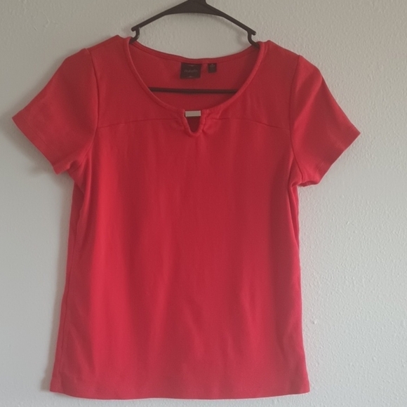 Rafaella Y2K Red Short Sleeve Jersey Knit Women's Size Small Top Silver Keyhole - Picture 1 of 6